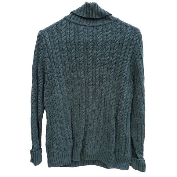 Croft And Barrow Dark Green Turtleneck Cable Knit Sweater Extra Long Sleeves M - Picture 3 of 3